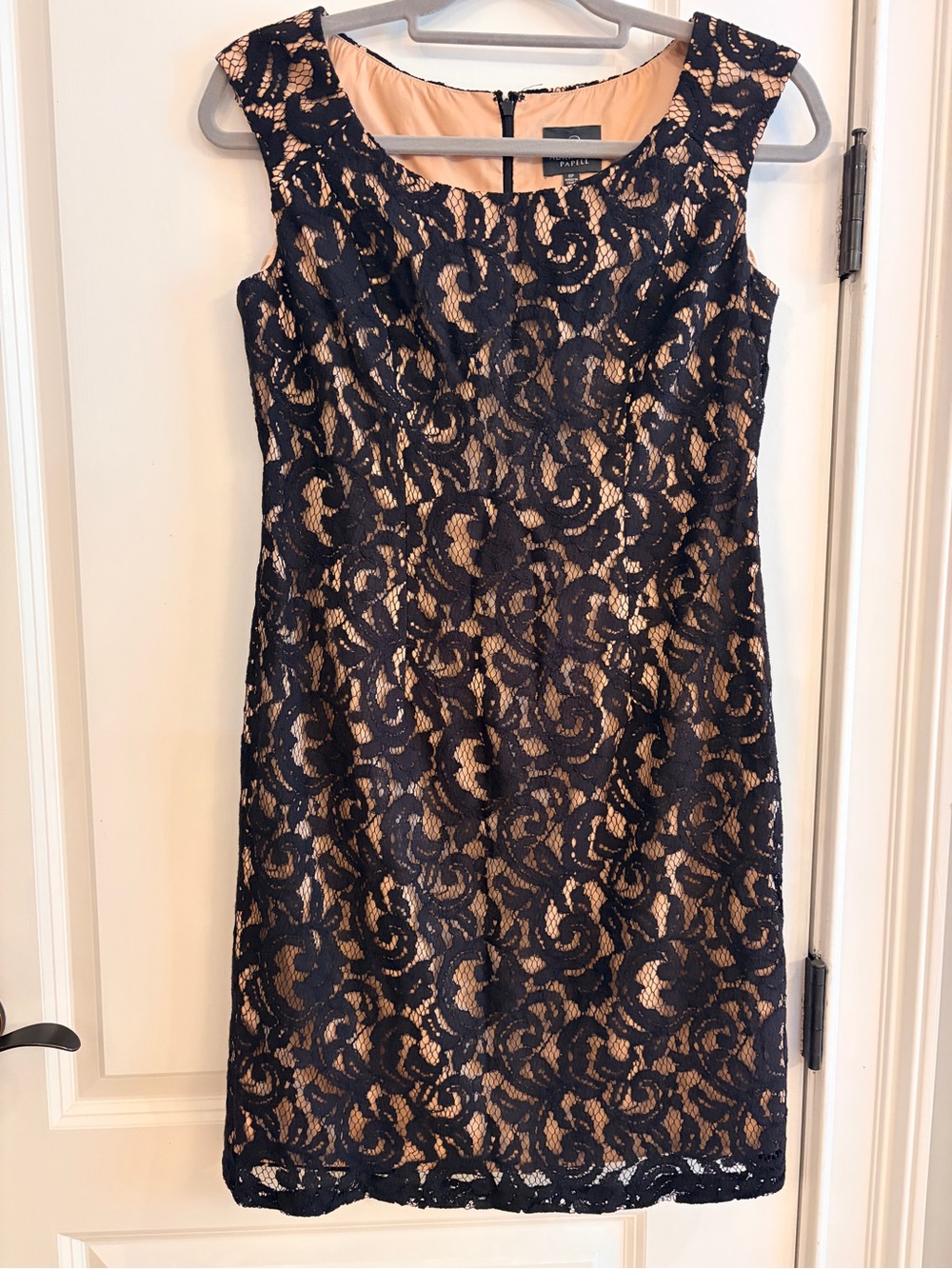 Adrianna Papell Black Lace Cocktail Dress 8P Petite Lined Sheath Party Wedding